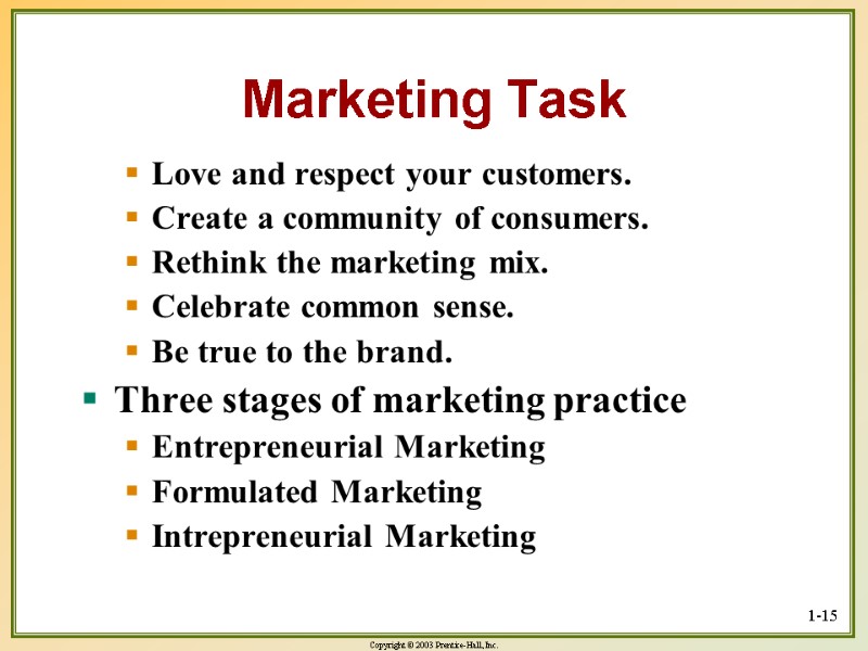 1-15 Marketing Task  Love and respect your customers. Create a community of consumers.